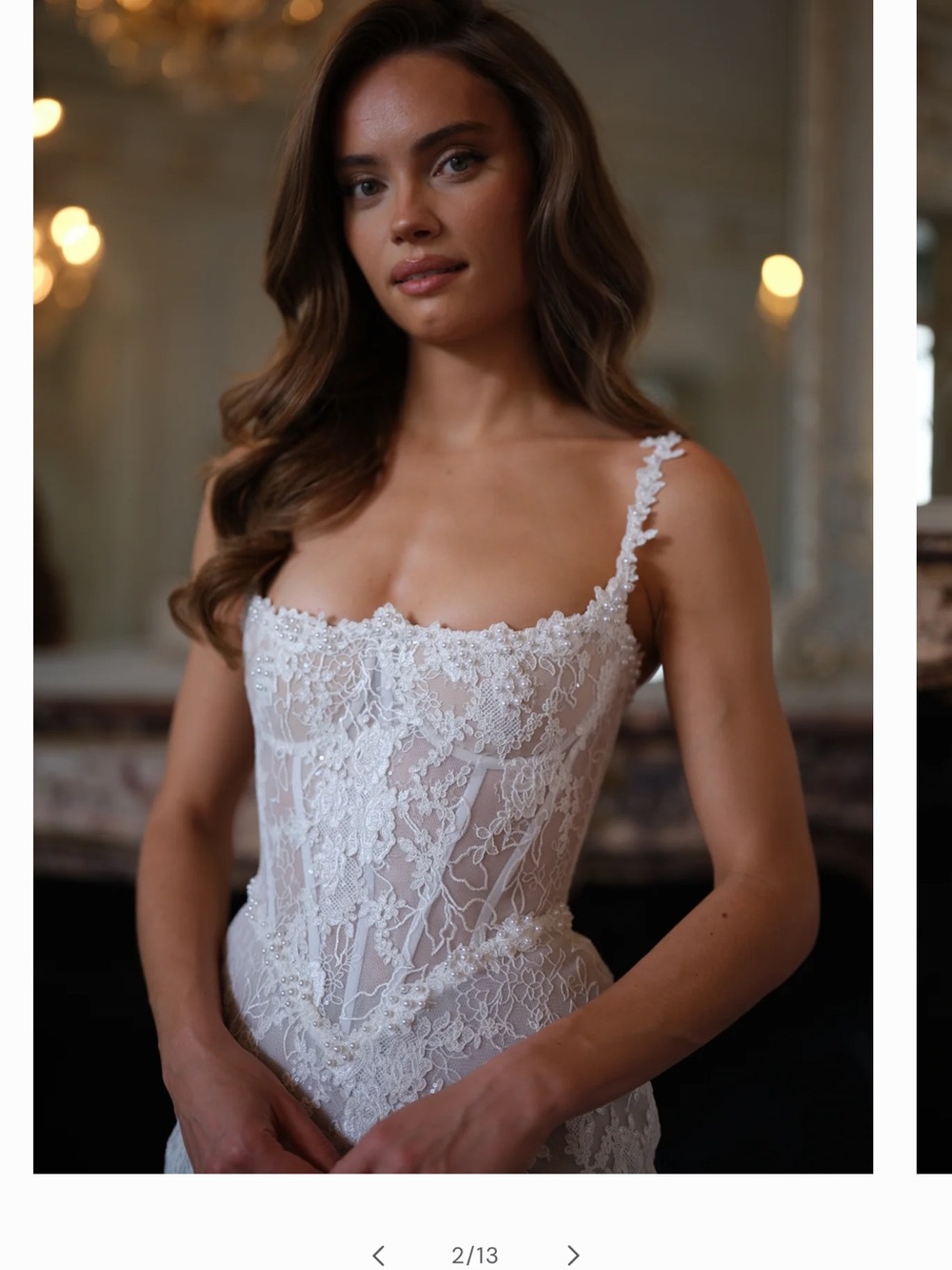 Elegant White Lace Bridal Chemise with Corset Bodiceo - Picture 3 of 8